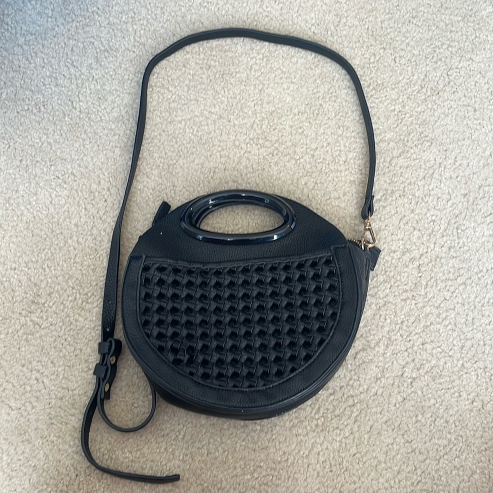 Black Woven Faux Leather Purse with removable strap